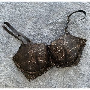 AERIE Black & Tan Balconette Lace Bra 36DD Romantic Sexy